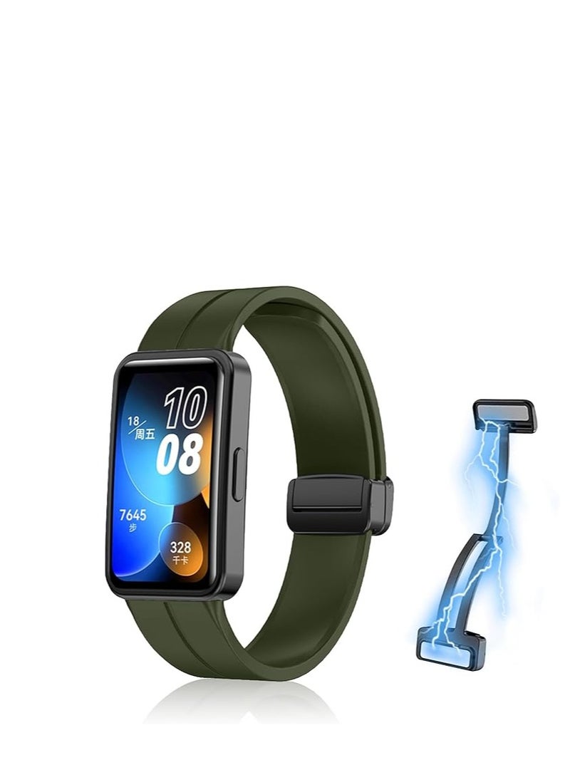 Silicone Strap Compatible with Huawei Band 10 2024  with Stainless Steel Magnetic Metal Buckle Sports Silicone Strap Quick Release Soft Replacement Wristband -  green - Image 1