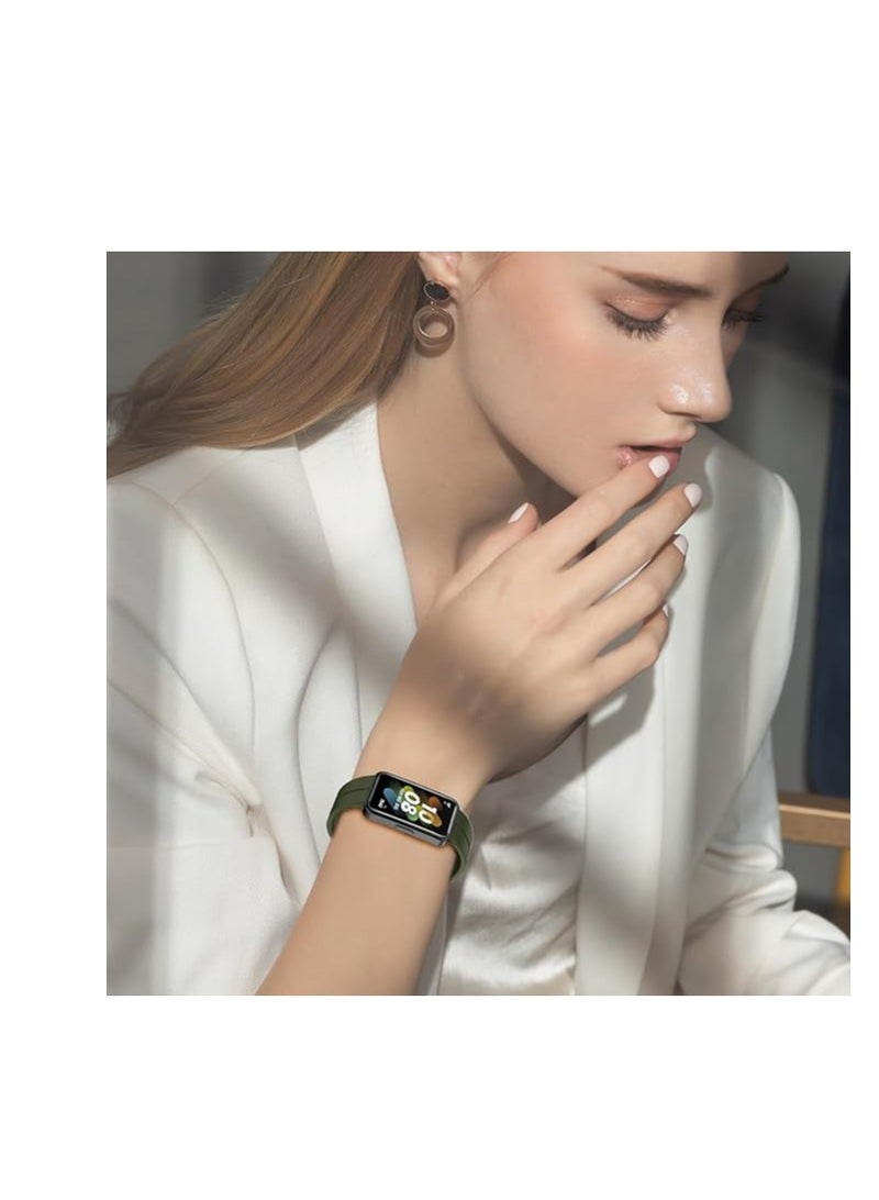 Silicone Strap Compatible with Huawei Band 10 2024  with Stainless Steel Magnetic Metal Buckle Sports Silicone Strap Quick Release Soft Replacement Wristband -  green - Image 2