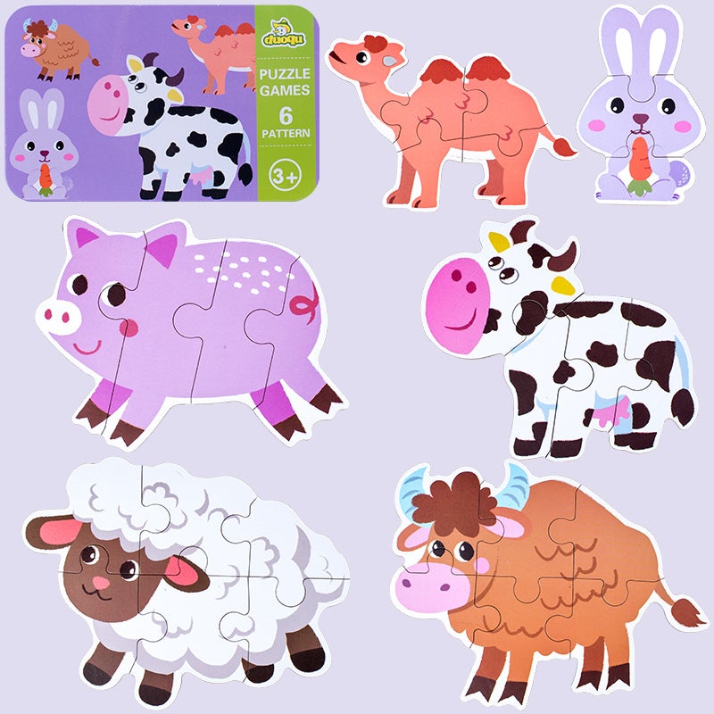 Children'S Cartoon Animal Traffic Large Six-In-One Puzzle Baby Puzzle Toddler Puzzle Toddler 1-2-3 Years Old - Image 3