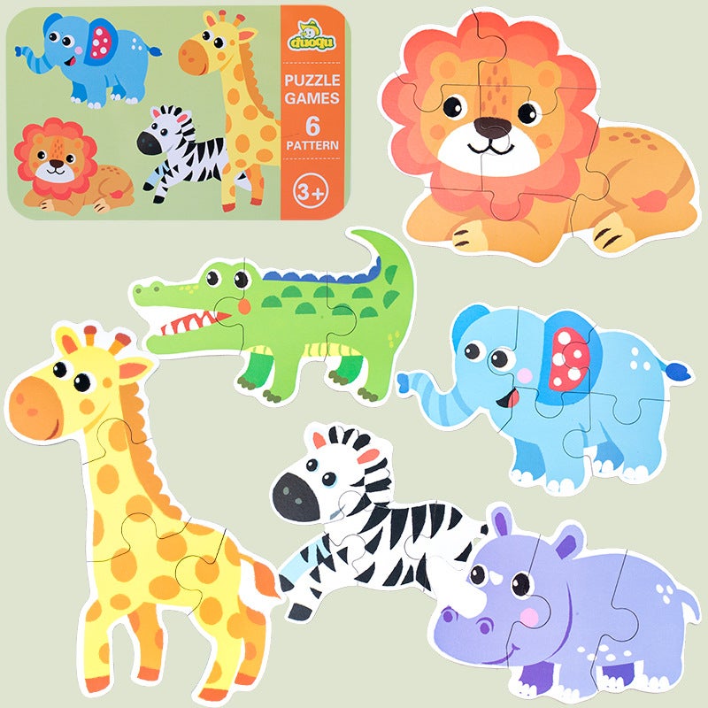 Children'S Cartoon Animal Traffic Large Six-In-One Puzzle Baby Puzzle Toddler Puzzle Toddler 1-2-3 Years Old - Image 2