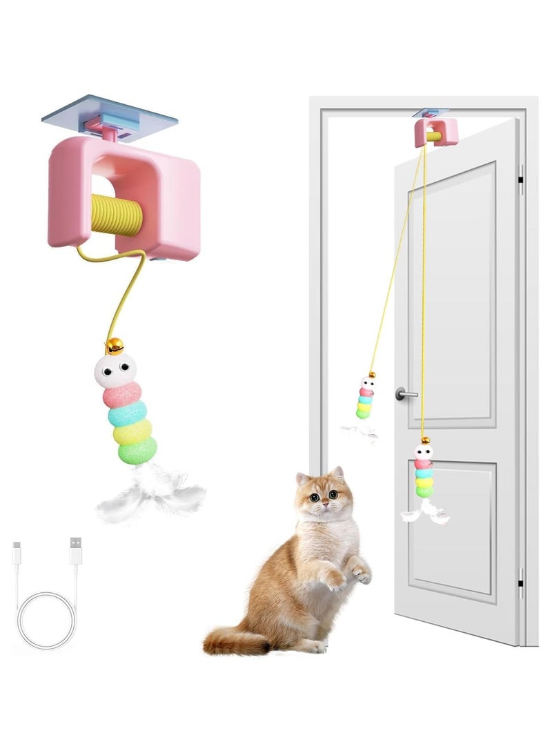 general Indoor Cat Interactive Automatic Toy - Electric Hanging Door Toy Features feathered plush caterpillar design Ideal for kittens Promotes playful chasing and exercise Interactive cat toy - Image 1