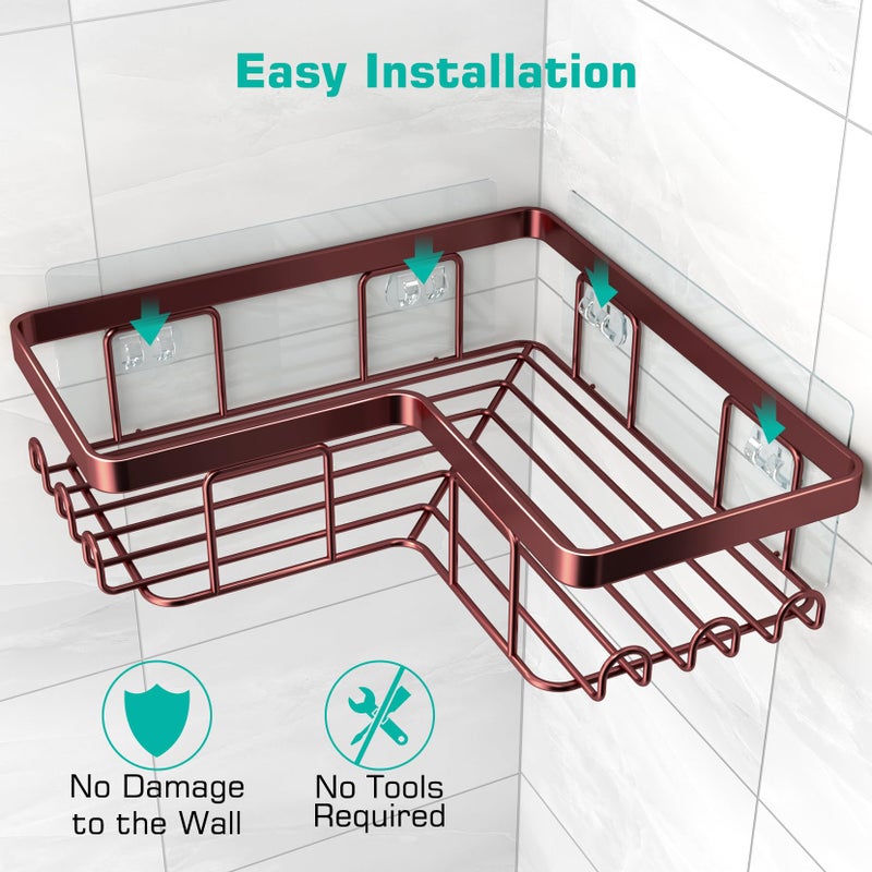YASONIC Corner Shower Caddy, 3-Pack Adhesive Shower Caddy with Soap Holder and 12 Hooks, Rustproof Stainless Steel, No Drilling Wall Mounted Rack Organizer, for Bathroom, Bronze - Image 5