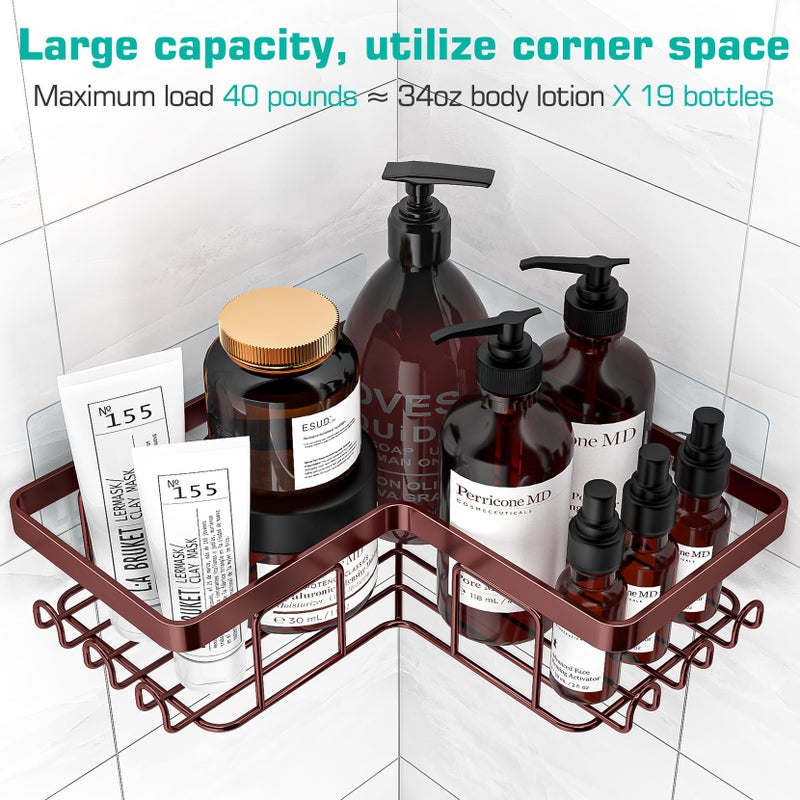 YASONIC Corner Shower Caddy, 3-Pack Adhesive Shower Caddy with Soap Holder and 12 Hooks, Rustproof Stainless Steel, No Drilling Wall Mounted Rack Organizer, for Bathroom, Bronze - Image 2