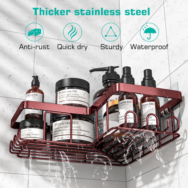 YASONIC Corner Shower Caddy, 3-Pack Adhesive Shower Caddy with Soap Holder and 12 Hooks, Rustproof Stainless Steel, No Drilling Wall Mounted Rack Organizer, for Bathroom, Bronze - Image 3