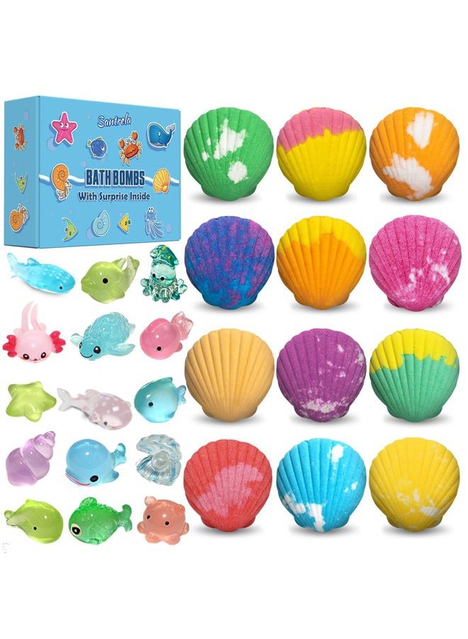 Santrela Bath Bombs for Kids with Surprise Toys Inside for Girls Boys - 12 Shell Kids Bath Bombs Gift Set, Handmade Bubble Bath Fizzes Bomb for Chrildren Birthday Christmas and Party Favor - Image 1