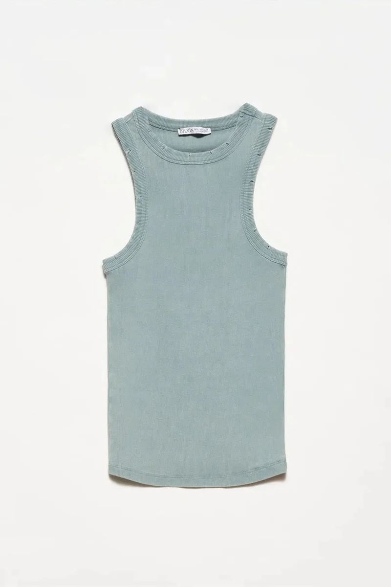 DILVIN Sleeveless Ribbed Knit Blouse