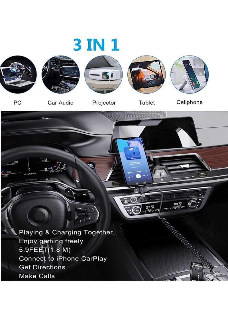 SYOSI - 3 in 1 Coiled Lightning Cable for Car Coil iPhone Charger Cable, USB Cable Fast Charger Compatible with Lightning Type-C Micro USB for iPhone 14 13 12 11 XS XR X 8 7 Support iOS Android Tablets PC - Image 1