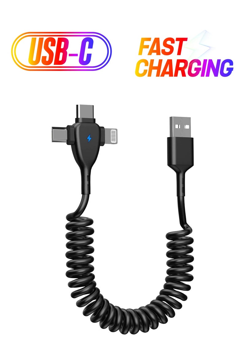 SYOSI - 3 in 1 Coiled Lightning Cable for Car Coil iPhone Charger Cable, USB Cable Fast Charger Compatible with Lightning Type-C Micro USB for iPhone 14 13 12 11 XS XR X 8 7 Support iOS Android Tablets PC - Image 1