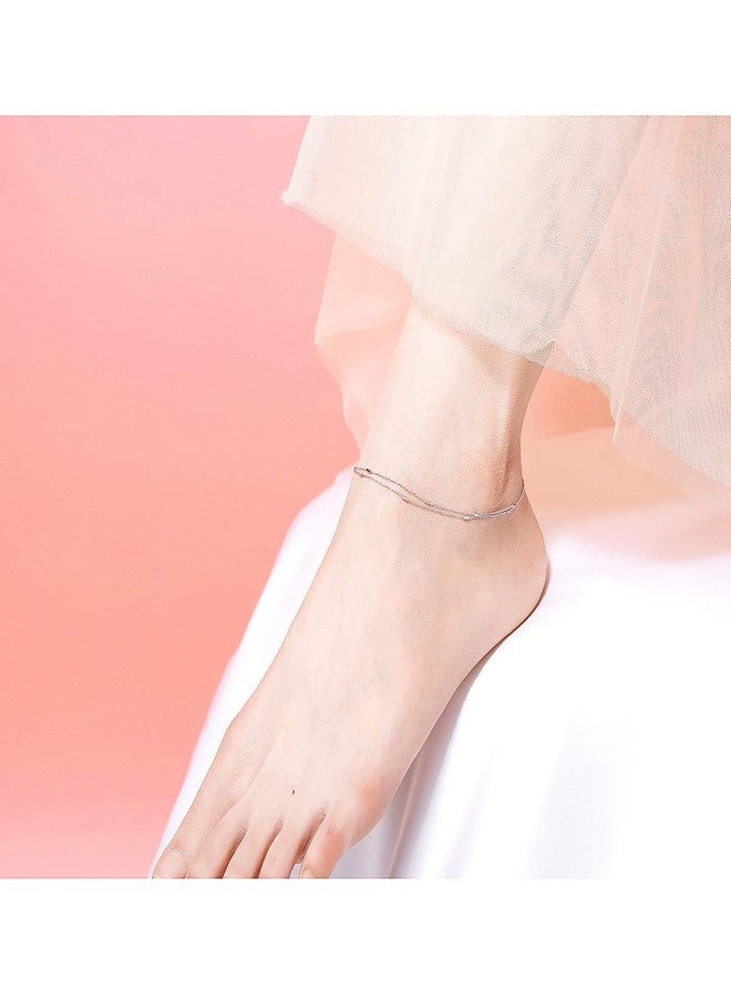 Flyow S925 Sterling Silver Dainty Layered Bar Anklet for Women Adjustable Beach Foot Simple Ankle Bracelet Anklets, 9 10 Inches (9+1) - Image 2