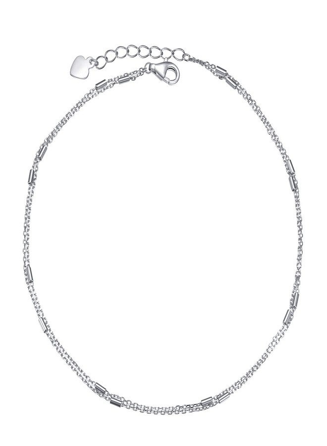 Flyow S925 Sterling Silver Dainty Layered Bar Anklet for Women Adjustable Beach Foot Simple Ankle Bracelet Anklets, 9 10 Inches (9+1) - Image 1
