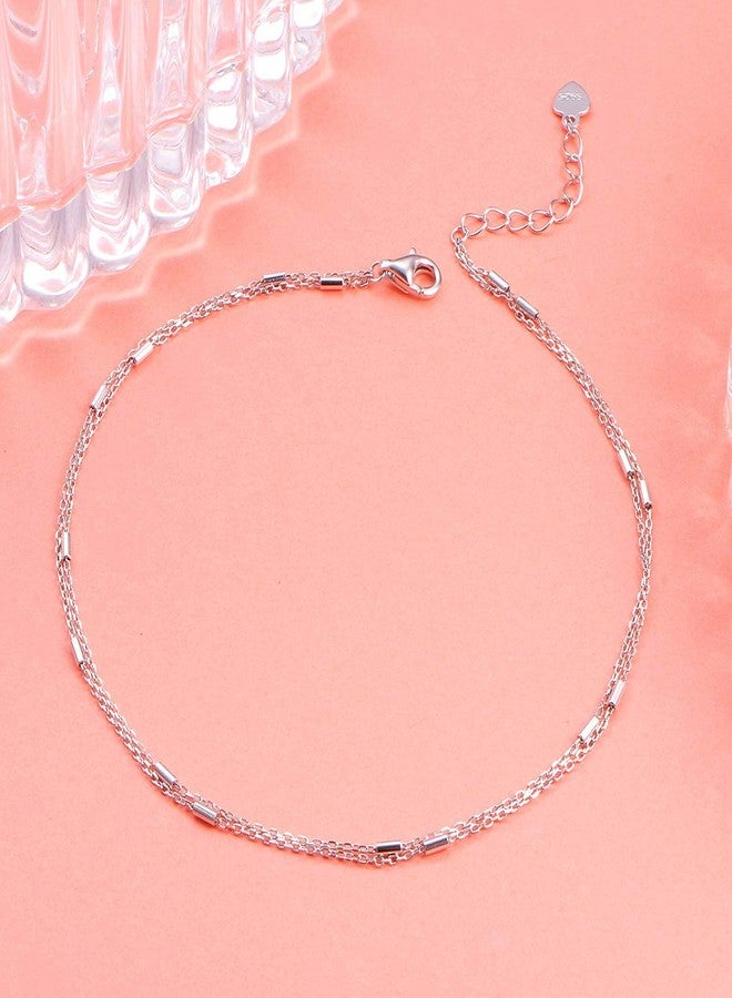 Flyow S925 Sterling Silver Dainty Layered Bar Anklet for Women Adjustable Beach Foot Simple Ankle Bracelet Anklets, 9 10 Inches (9+1) - Image 3