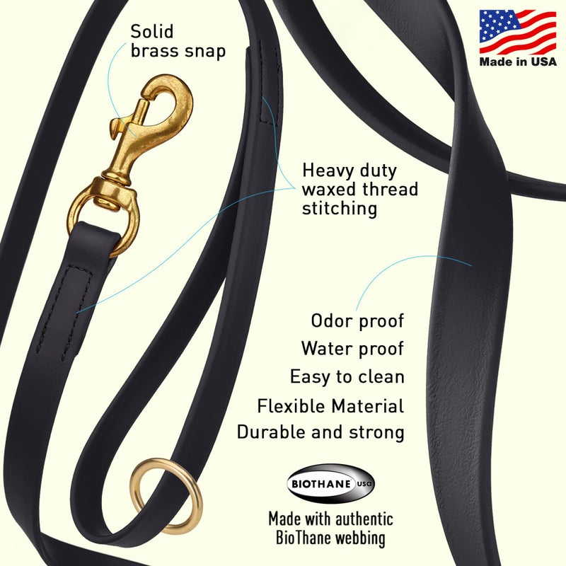 Viper Biothane K9 Working Dog Leash Waterproof Lead for Tracking Training Schutzhund Odor-Proof Long Line with Solid Brass Snap for Puppy Medium and Large Dogs 6ft, Black - Image 2