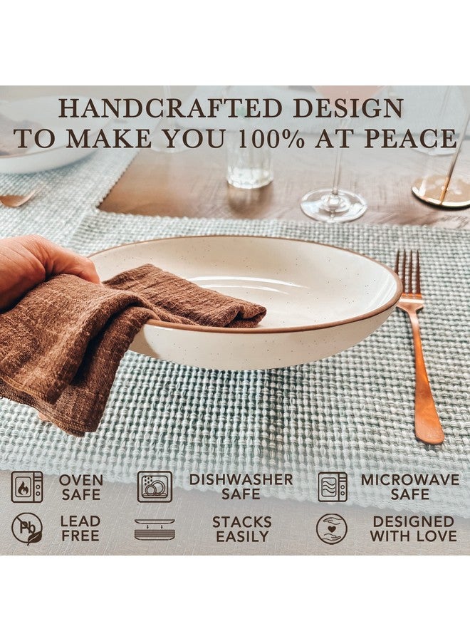 Mora Ceramic Large Pasta Bowls 30oz, Set of 4 - Serving, Salad, Dinner, etc Plate/Wide Bowl - Microwave, Oven, Dishwasher Safe Kitchen Dinnerware - Modern Porcelain Stoneware Dishes, Vanilla White - Image 3