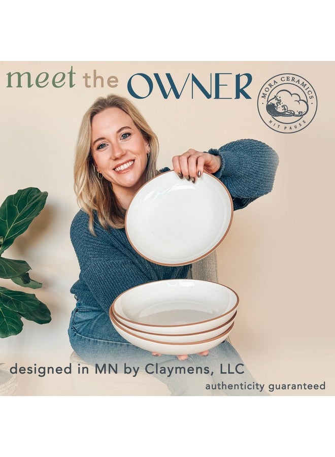 Mora Ceramic Large Pasta Bowls 30oz, Set of 4 - Serving, Salad, Dinner, etc Plate/Wide Bowl - Microwave, Oven, Dishwasher Safe Kitchen Dinnerware - Modern Porcelain Stoneware Dishes, Vanilla White - Image 2