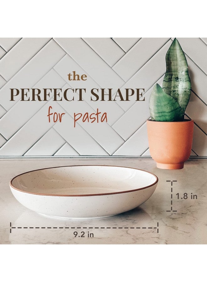 Mora Ceramic Large Pasta Bowls 30oz, Set of 4 - Serving, Salad, Dinner, etc Plate/Wide Bowl - Microwave, Oven, Dishwasher Safe Kitchen Dinnerware - Modern Porcelain Stoneware Dishes, Vanilla White - Image 1