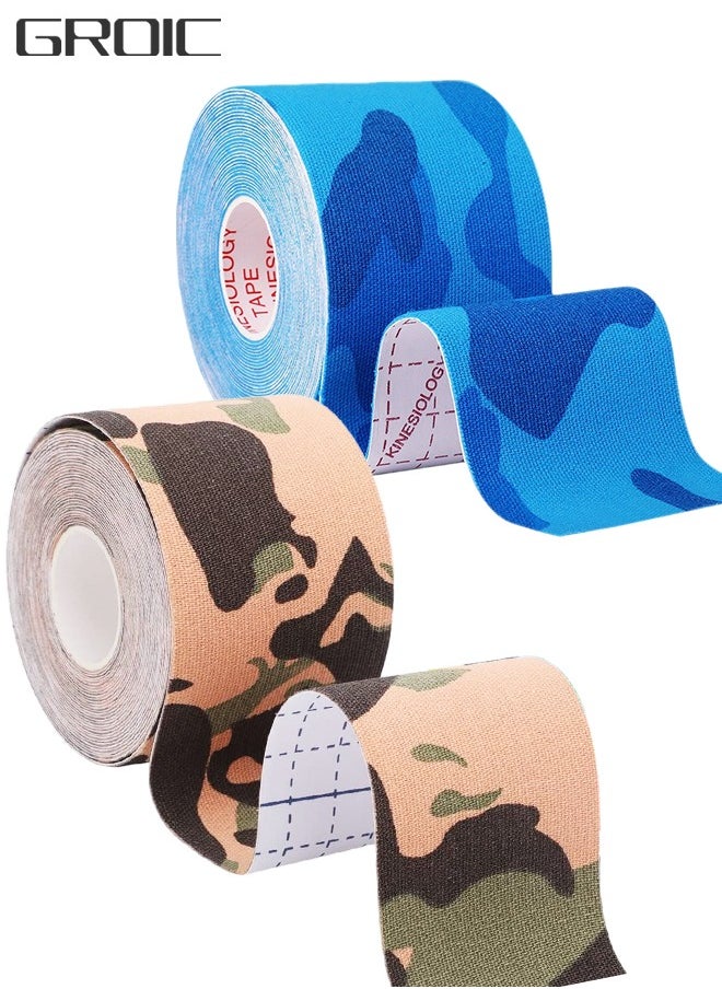 GROIC 2 Pack Kinesiology Tape, Camouflage Sports Tape Athletic Recovery Pain Relieve Strong Adhesion Waterproof Sports Theraeputic Tape for Muscle Pain Relief and Joint Support  [2” x 20”]  - Image 1