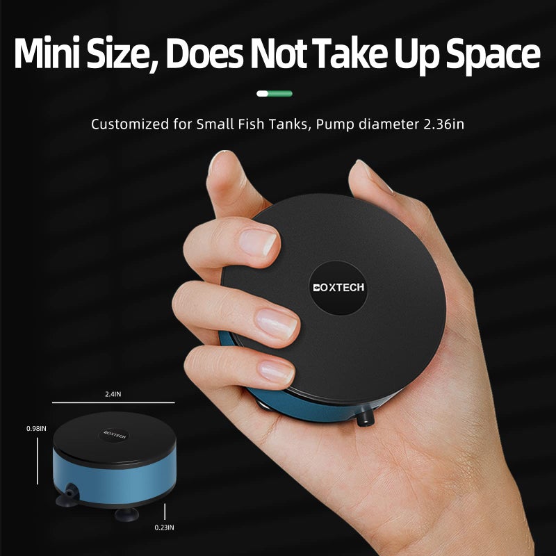 UPETTOOLS Mini Aquarium Air Pump, Quiet Fish Tank Oxygen Pump Portable USB Air Pump Aquarium Bubbler Kit with Air Stone and Airline Tubing for 1.5-7 Gallon Fish Tanks - Image 3