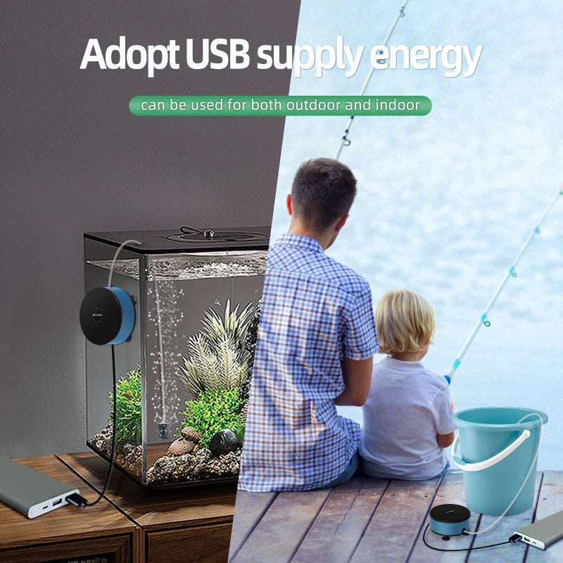 UPETTOOLS Mini Aquarium Air Pump, Quiet Fish Tank Oxygen Pump Portable USB Air Pump Aquarium Bubbler Kit with Air Stone and Airline Tubing for 1.5-7 Gallon Fish Tanks - Image 5