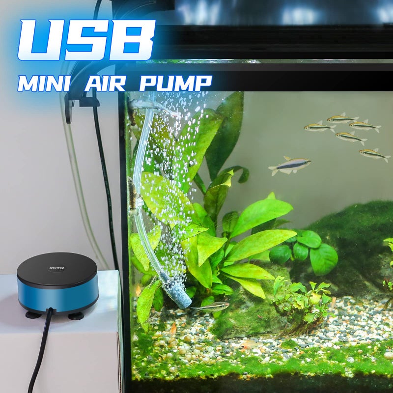 UPETTOOLS Mini Aquarium Air Pump, Quiet Fish Tank Oxygen Pump Portable USB Air Pump Aquarium Bubbler Kit with Air Stone and Airline Tubing for 1.5-7 Gallon Fish Tanks - Image 2