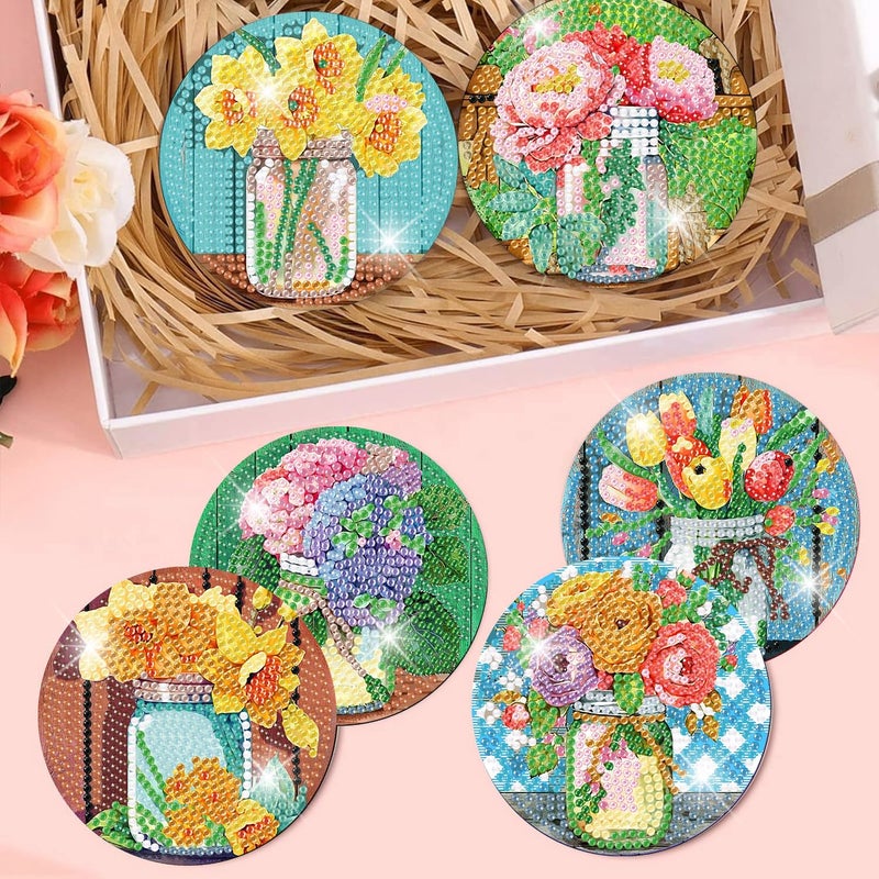 mrpwnle 8 PCS Diamond Art Coasters-Flowers Diamond Painting Coasters Kits with Holder,DIY Flowers Diamonds Art Coaster Kit for Beginners Adults Craft Supplies Gift(Flower) - Image 2