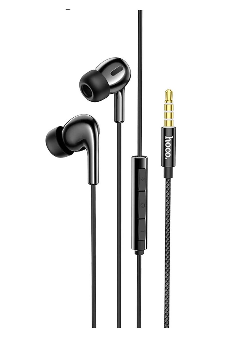 Hoco M91 - Shelly Wired Earphones With Microphone (Length: 1.2m, Plug: 3.5mm), Compatible with Samsung, Hawei, Xiaomi, OnePlus - Ceramic Black - Image 1