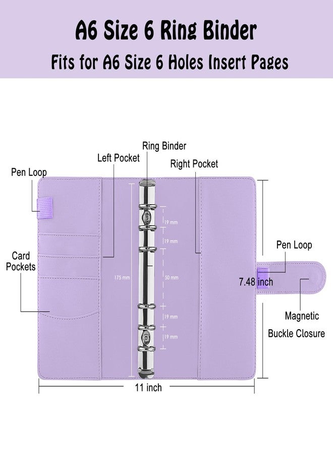Antner A6 PU Leather Notebook Binder Refillable 6 Ring Binder for A6 Filler Paper, Purple - Image 2