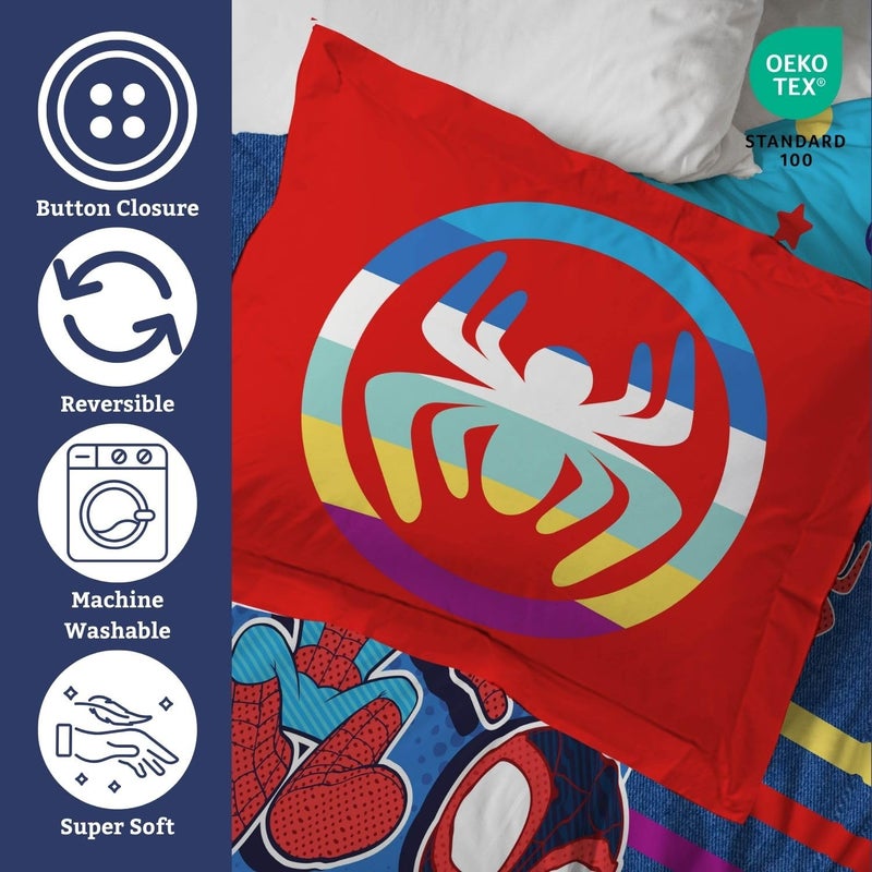 Jay Franco Duvet Cover Set â€“ 3 Piece Comforter Cover and Sham Set, Super Soft Cozy Kids Bedding (Insert Not Included) Blue - Spidey & Friends, Twin - Image 3