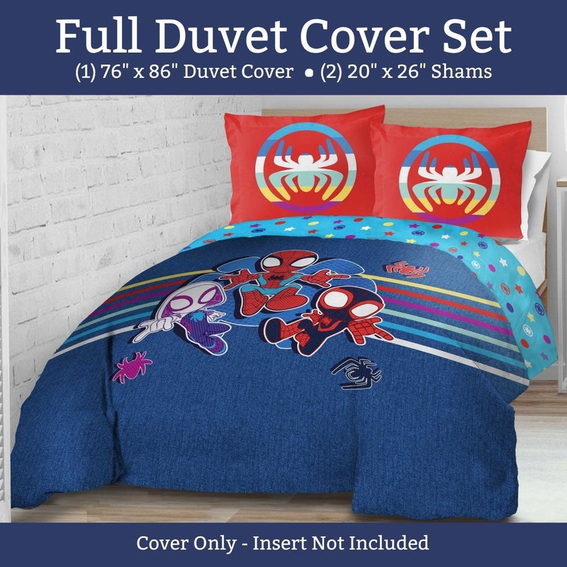 Jay Franco Duvet Cover Set â€“ 3 Piece Comforter Cover and Sham Set, Super Soft Cozy Kids Bedding (Insert Not Included) Blue - Spidey & Friends, Twin - Image 2