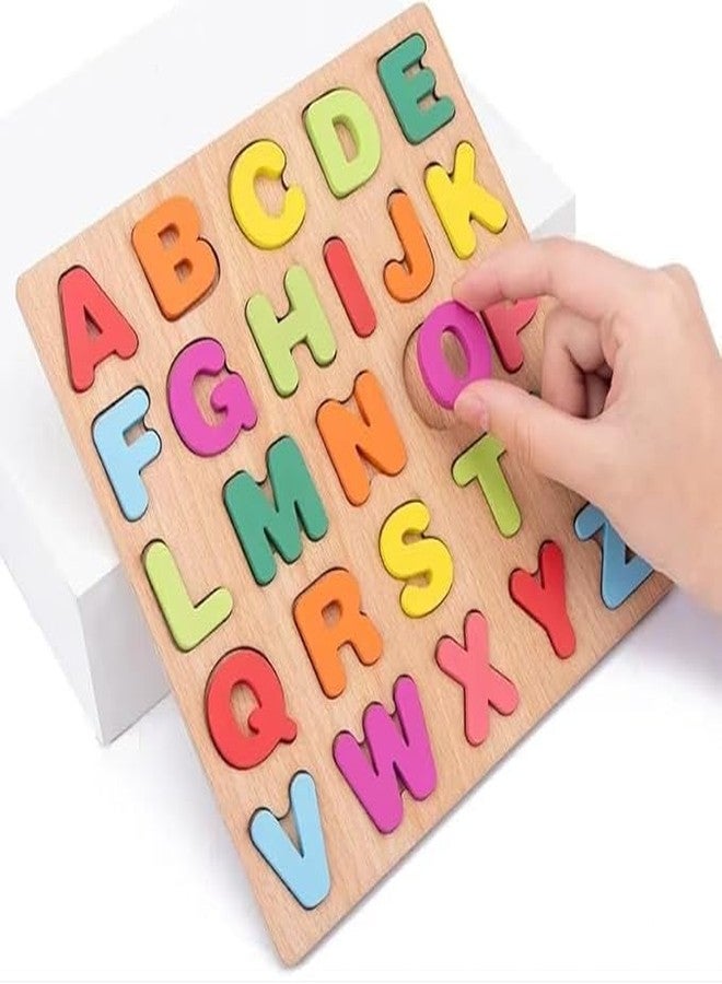 Aze enterprises Wooden ABCD Alphabet Number Shape Explorative Puzzles Toddler Learning Puzzles,Educational Activity Boards Toys for Child Boys and Girls (Upper case ABCD) - Image 2