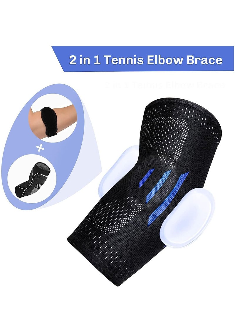 Y&D 2 in 1 Tennis Elbow Brace for Men Women Compression Sleeve with Integrated Pads Breathable Tendonitis elbow Support Protector Sports Golfer's Arthritis Treatment Reduce Joint Pain (M)  - Image 2