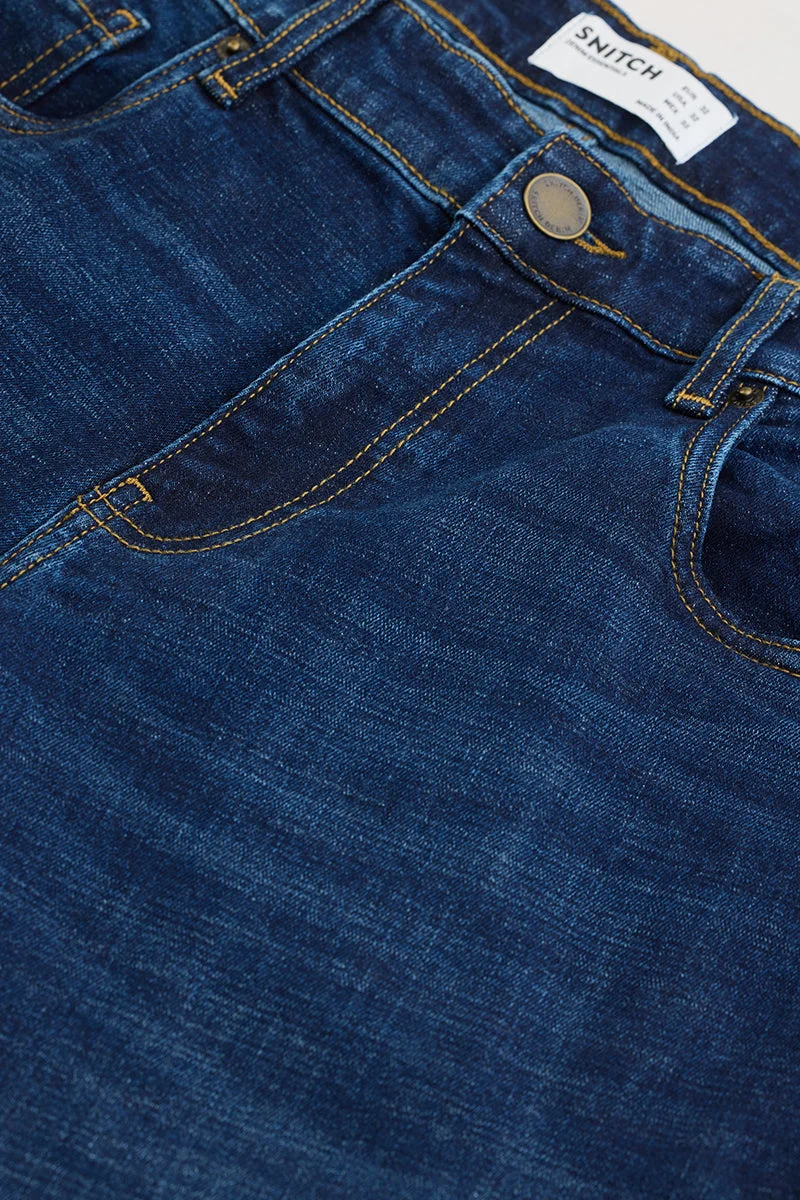 SNITCH جينز بوي فريند أزرق داكن ممزق