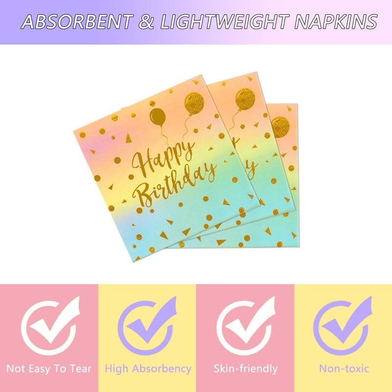 PUEVENYI 75PCS Happy Birthday Paper Plates - 7 Inch Colorful Gold Dot Paper Plates and 6.5 Inch Napkins with 6.3 Inch Gold Forks Disposable Tableware Set for Birthday Party Decorations  Serves 25 - Image 4
