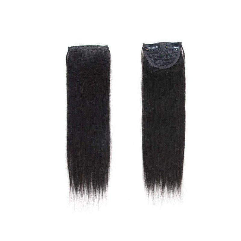 Aosome 2 Pieces Black Clip in Hair Extensions Human Hair 14inch,Straight hair Hairpiece About 25g/pc,Cand Be Dyed - Image 2
