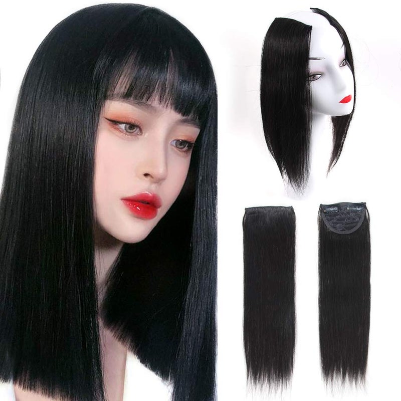 Aosome 2 Pieces Black Clip in Hair Extensions Human Hair 14inch,Straight hair Hairpiece About 25g/pc,Cand Be Dyed - Image 1