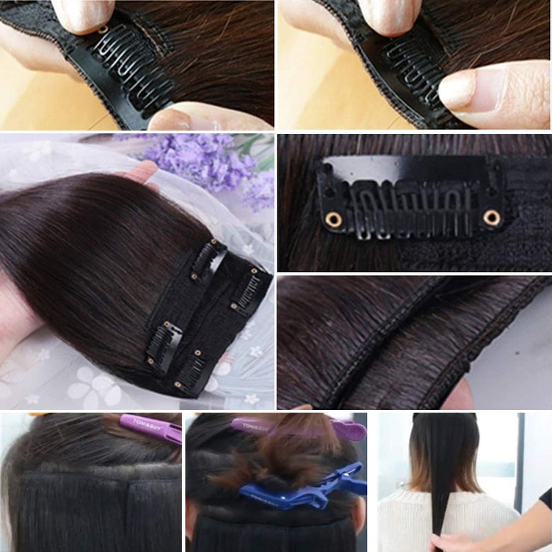 Aosome 2 Pieces Black Clip in Hair Extensions Human Hair 14inch,Straight hair Hairpiece About 25g/pc,Cand Be Dyed - Image 5