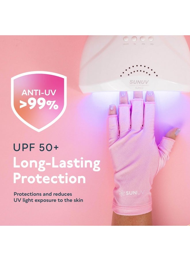 SUNUV - Led Gloves For Gel Nails, Upf 50+ Anti Uv Gloves For Gel Nail Lamp, Professional Uv Gloves For Nail Techs Pink Gloves - Image 1