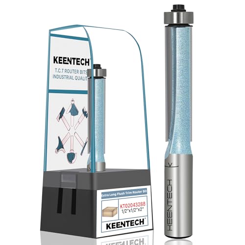 KEENTECH Flush Trim Router Bit, 1/2" Shank, Ideal for Template Work & Clean Flush Trimming, Industrial Carbide Tipped Extra-Long Bearing Pattern Bit, 1/2" Diameter, 2" Cutting Depth - Image 1