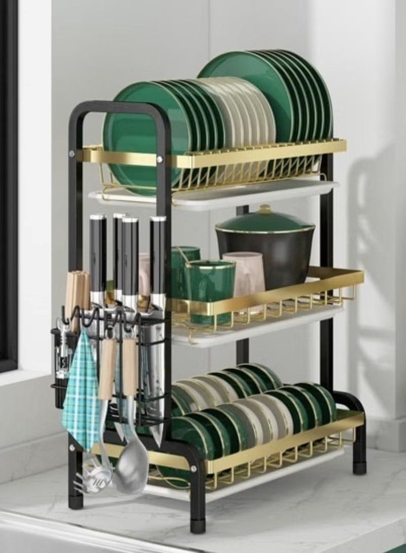 هويتك رف تجفيف الأطباق لمنظم سطح طاولة المطبخ مع خيار تجفيف بالوعة ورف أدوات المائدة - Image 2