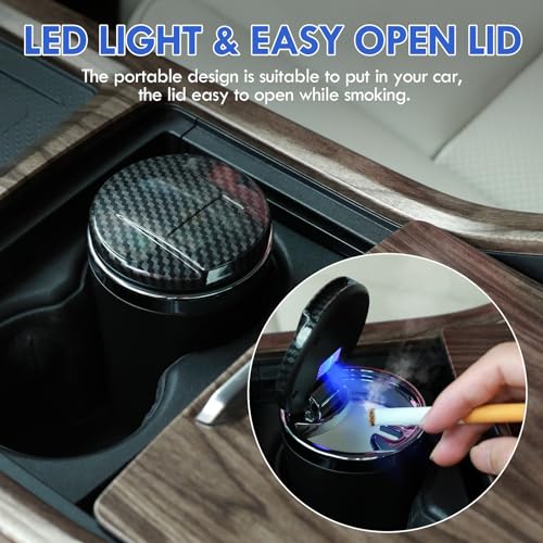 EOCICI Car Ashtray with Lid Auto Ashtrays Smell Proof Smokeless Ashtray for Car Easy Clean Up Detachable Ash Tray with LED Blue Light (Black) - Image 4