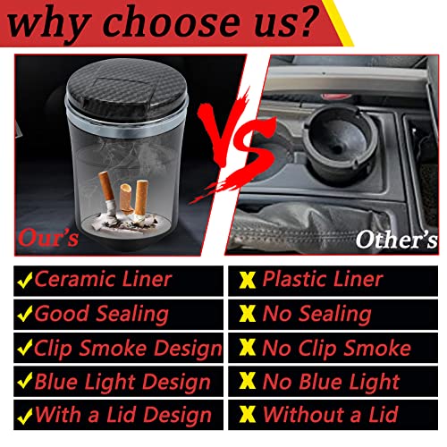 EOCICI Car Ashtray with Lid Auto Ashtrays Smell Proof Smokeless Ashtray for Car Easy Clean Up Detachable Ash Tray with LED Blue Light (Black) - Image 5