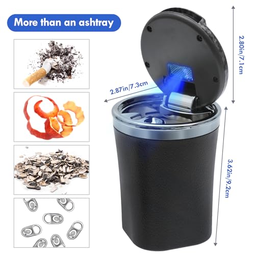 EOCICI Car Ashtray with Lid Auto Ashtrays Smell Proof Smokeless Ashtray for Car Easy Clean Up Detachable Ash Tray with LED Blue Light (Black) - Image 2