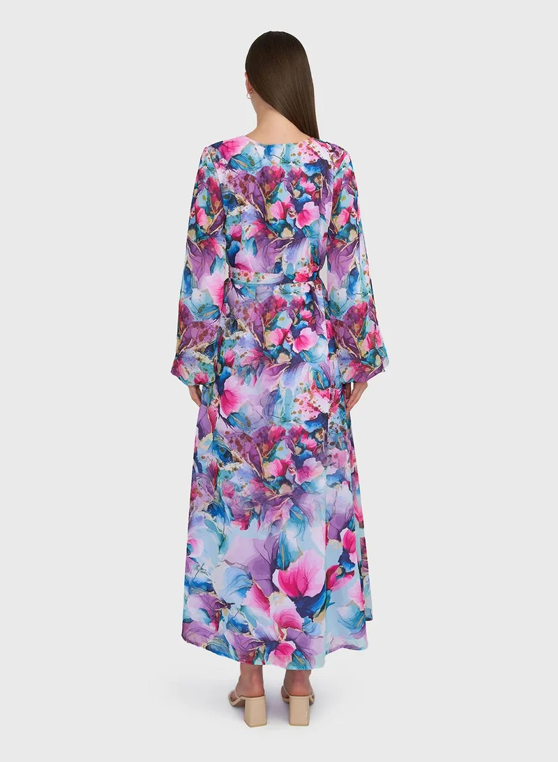 KASHKHA  Multicolour Floral Print Georgette Maxi Dress with Beadwork (VDP345) for Women | Best Price UAE