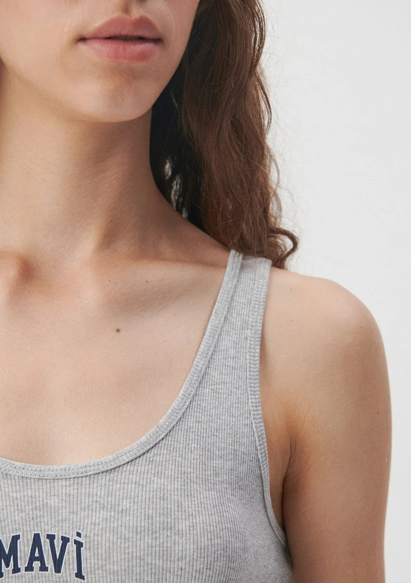 مافي Blue Women's Blue Logo Printed Gray Tank Top 1611899-83096