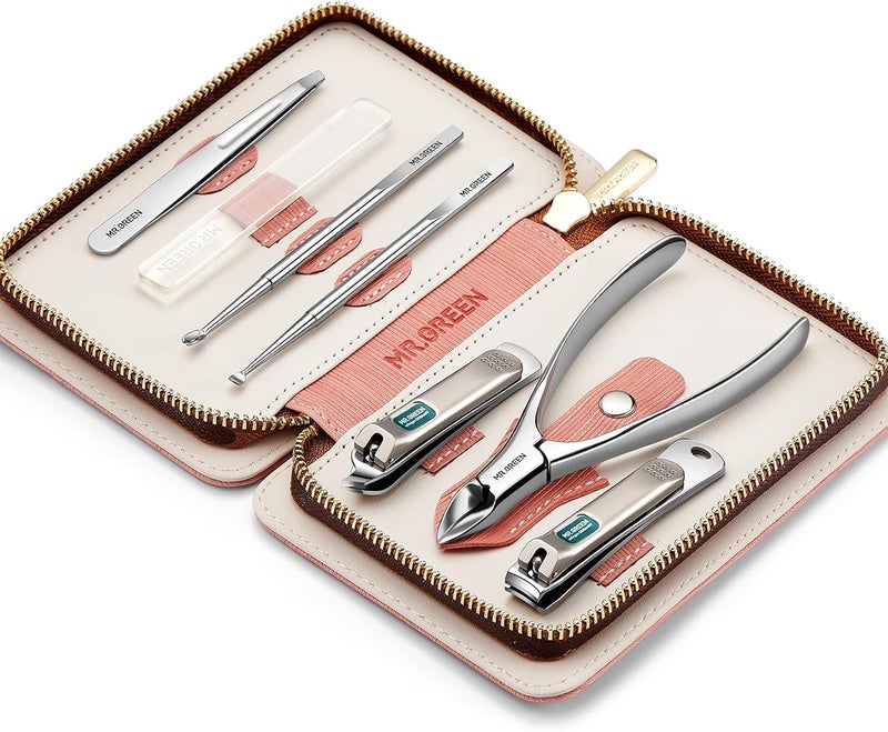 MRGREEN 7 in 1 Manicure Sets Personal Care Tools Professional Stainless Steel Nail Clippers Pedicure Set Manicure Set with PU Leather Case