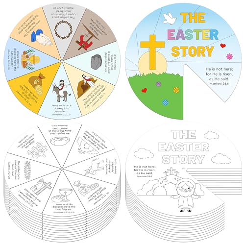 COcnny 24 Sets The Easter Story Craft Color Your Own Easter Jesus Wheel for Kids Religious Bible Coloring Cards DIY Crafts Art Game for Sunday School Christian Classroom Home Activities VBS Supplies - Image 1