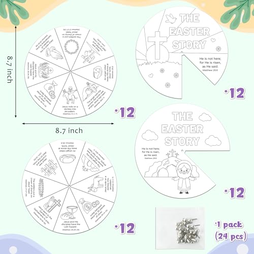 COcnny 24 Sets The Easter Story Craft Color Your Own Easter Jesus Wheel for Kids Religious Bible Coloring Cards DIY Crafts Art Game for Sunday School Christian Classroom Home Activities VBS Supplies - Image 5