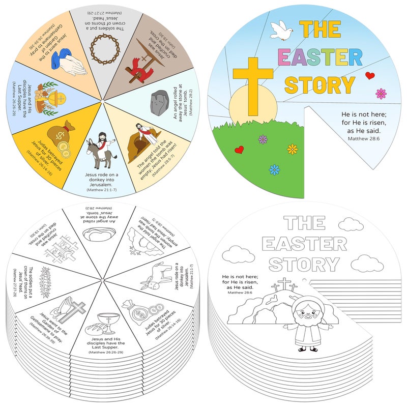 COcnny 24 Sets The Easter Story Craft Color Your Own Easter Jesus Wheel for Kids Religious Bible Coloring Cards DIY Crafts Art Game for Sunday School Christian Classroom Home Activities VBS Supplies - Image 3