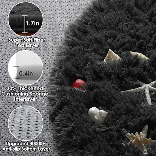 ONASAR Black Round Area Rugs 5ft, Soft Bedroom Circle Rug Floor Mats for Kids Girls Boys Teen Room, Fluffy Plush Shaggy Carpet for Baby Nursery Living Room Playroom Dorm Home Decor - Image 2
