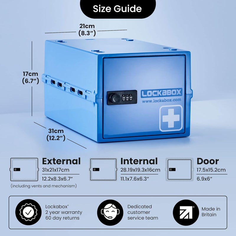 Lockabox One™ | Premium Medicine Lock Box | Medium Medication Lock Box With Code For Medicines, Vitamins & Supplements | External Size 12 x 8 x 6.6 inches (Medi Blue) - Image 4