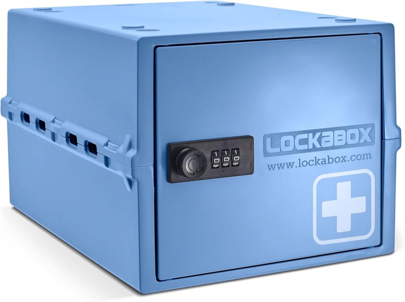 Lockabox One™ | Premium Medicine Lock Box | Medium Medication Lock Box With Code For Medicines, Vitamins & Supplements | External Size 12 x 8 x 6.6 inches (Medi Blue) - Image 1